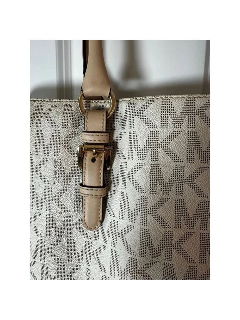 Women's Michael Kors White & Beige Monogram Tote Bag, One Size